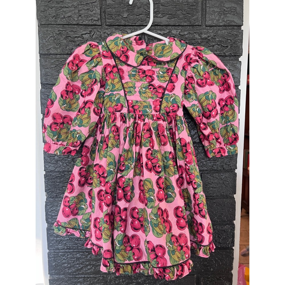 Vintage Mousefeathers Saks Fifth Avenue Pink Cherry Print Smocked Dress 18M